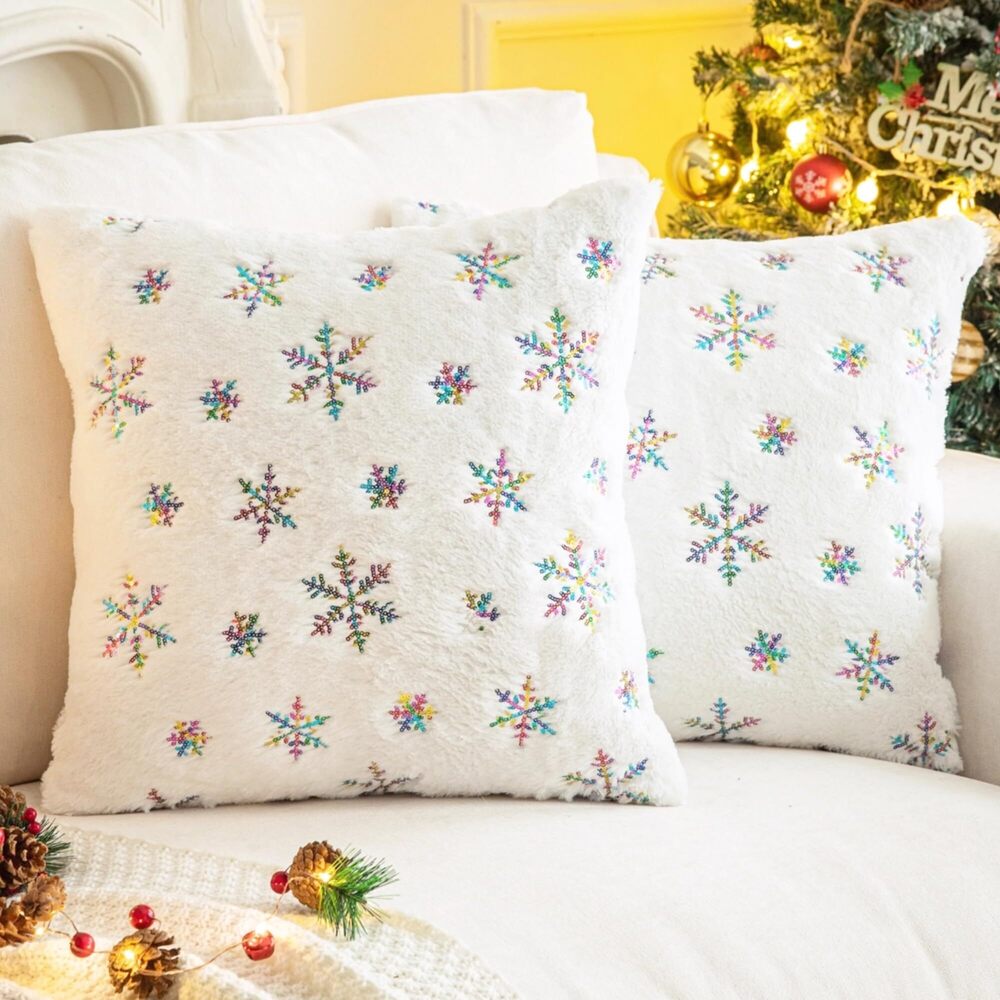 1823 Pack of 2 Faux Fur Fuzzy Christmas Decorative Throw Pillows Covers